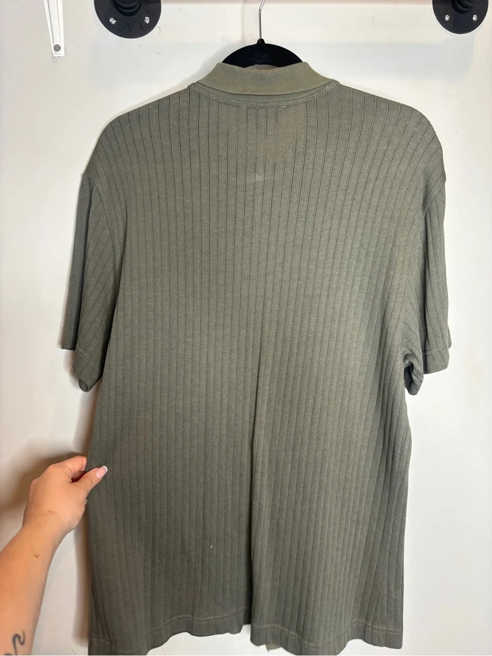 Banana Republic Ribbed Modal-Cotton Resort Shirt Size M Green Nori